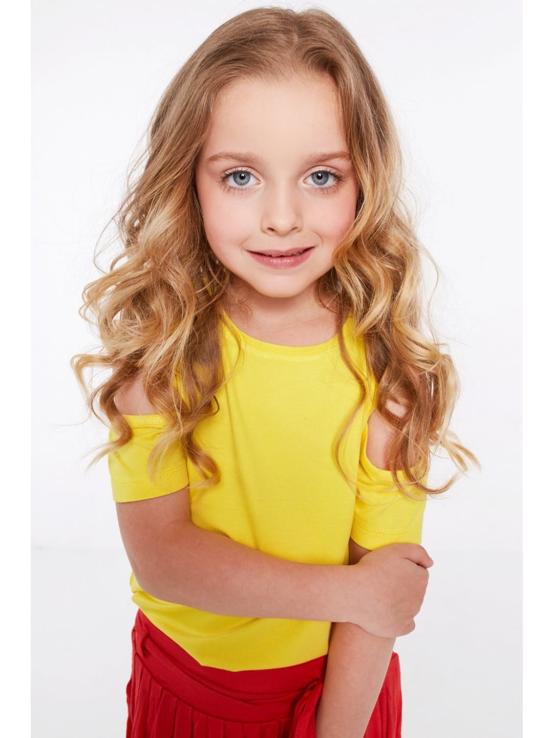 Girls\' blouse with falling sleeves, yellow NDZ8486 - Online store - Boutique